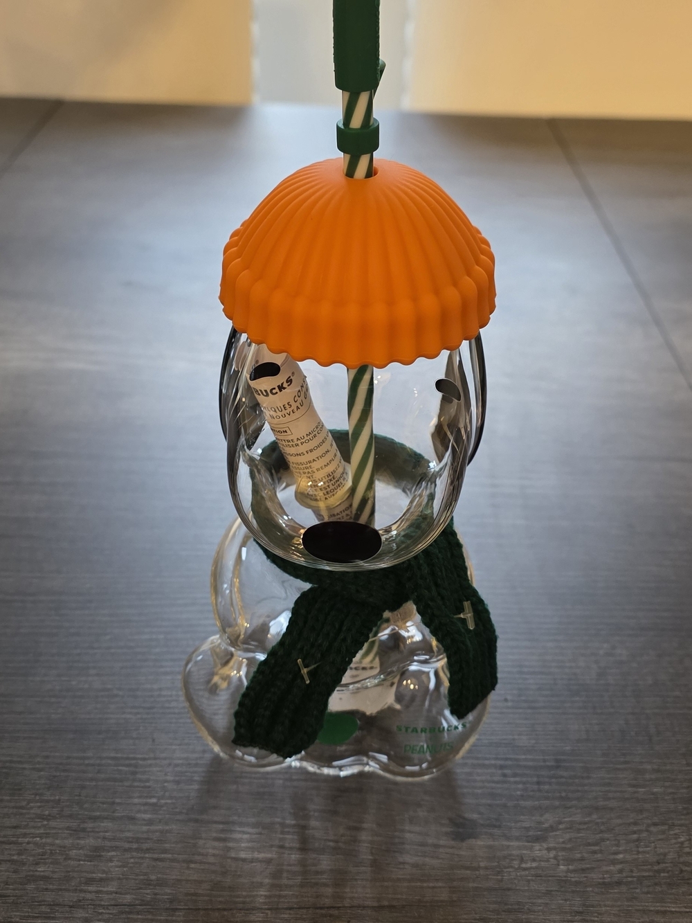 Starbucks Orange-Topped Clear Glass Holiday Ornament Cup